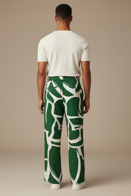 Pantalon Fluide Vert Imprimé Ample Décontracté Homme - Viscose - vue 2