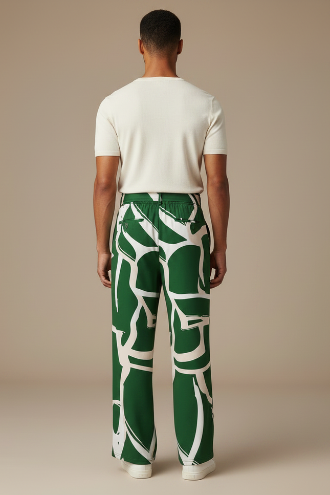 Pantalon Fluide Vert Imprimé Ample Décontracté Homme - Viscose - vue 2