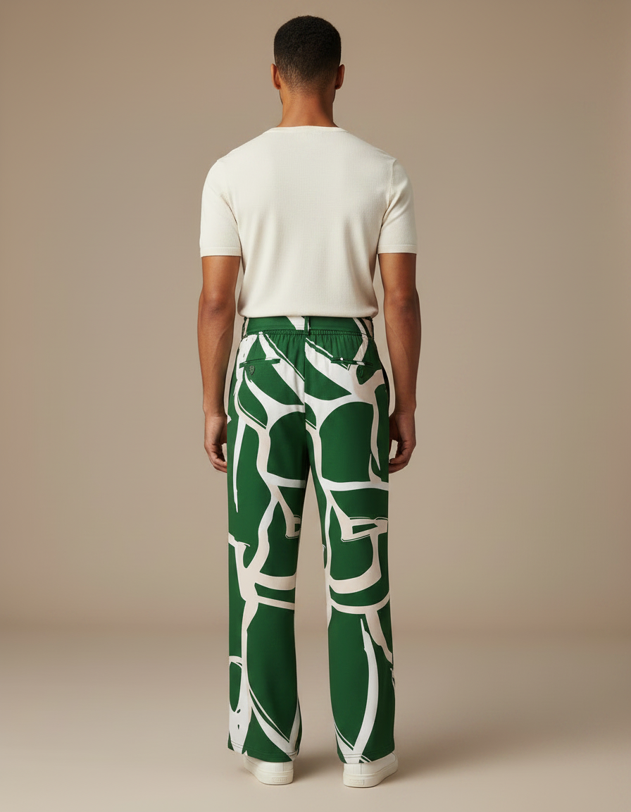 Pantalon Fluide Vert Imprimé Ample Décontracté Homme - Viscose - vue 2