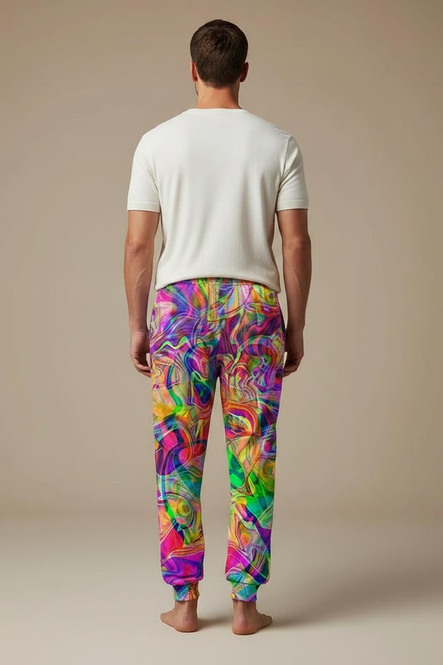 Pantalon Fluide Imprimé Abstrait Coloré Ample Sportswear Homme - Multicolore Polyester - vue 2