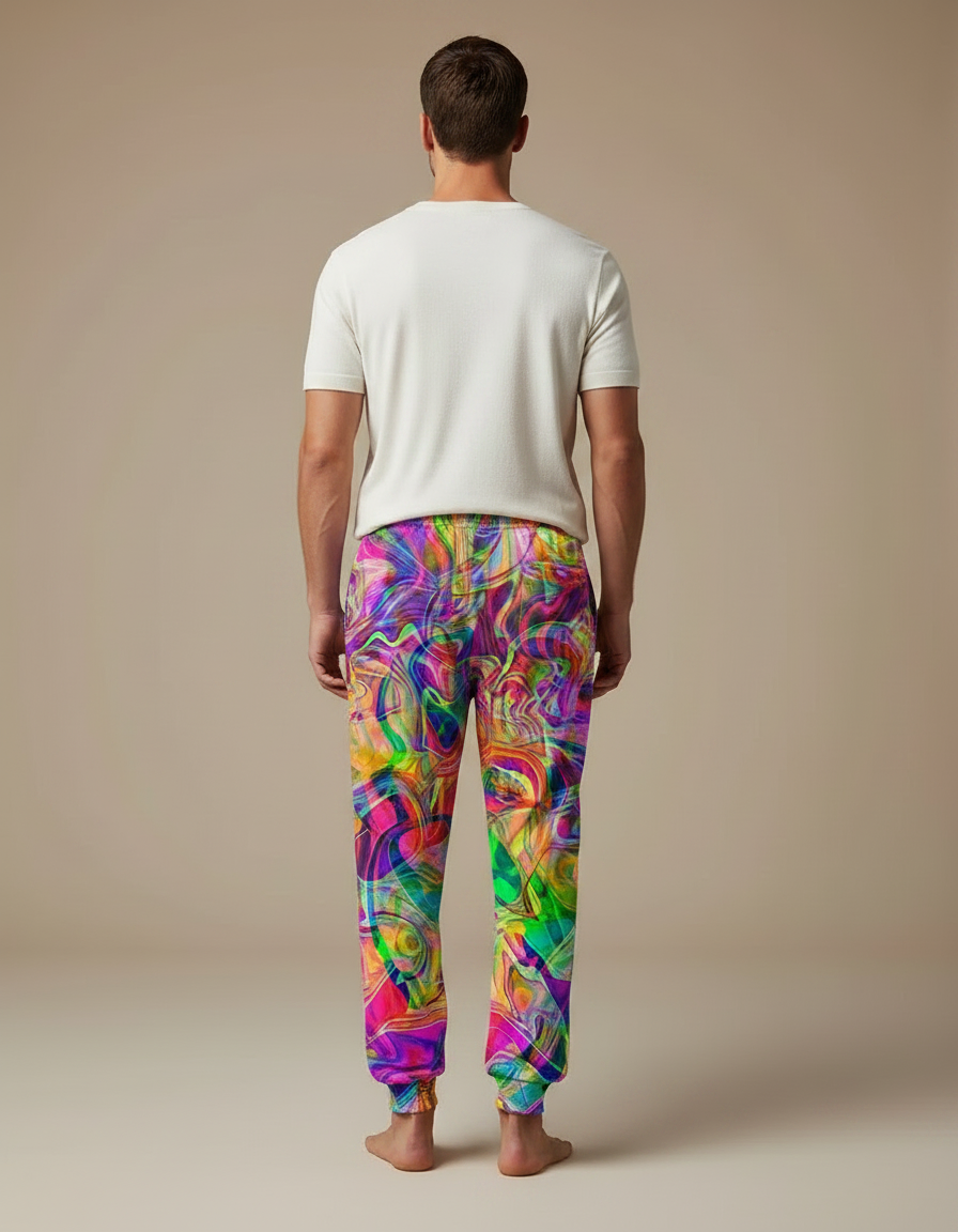 Pantalon Fluide Imprimé Abstrait Coloré Ample Sportswear Homme - Multicolore Polyester - vue 2