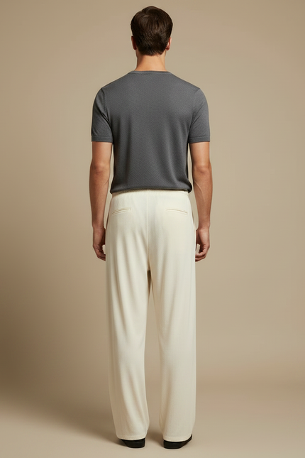 Pantalon Fluide Écru Ample Texturé Cordon Décontracté Homme - Beige Maille - vue 2