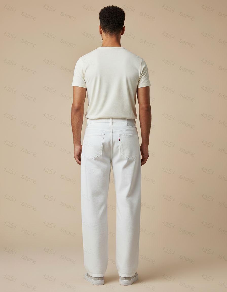 Pantalon Fluide Effet Jean - Blanc - vue 2