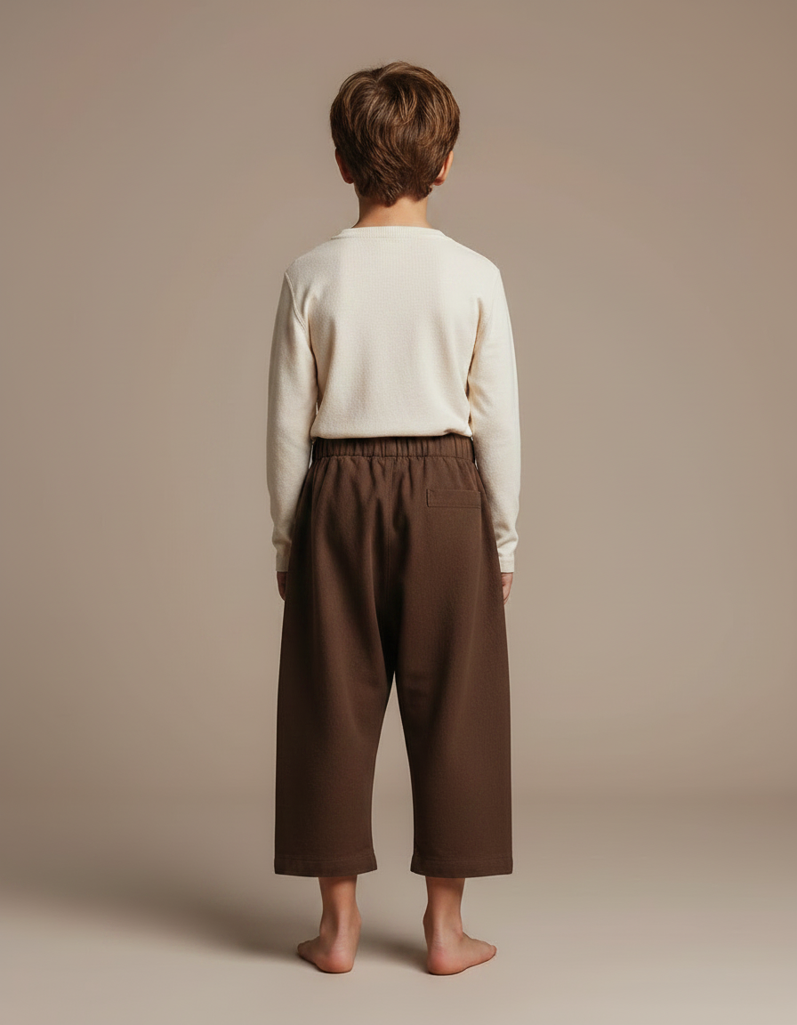 Pantalon Fluide Marron Ample Coton Vintage Enfant - vue 2