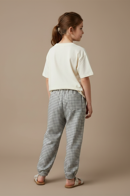 Pantalon Fluide Carreaux Vichy Ample Coton Enfant - Vert - vue 2