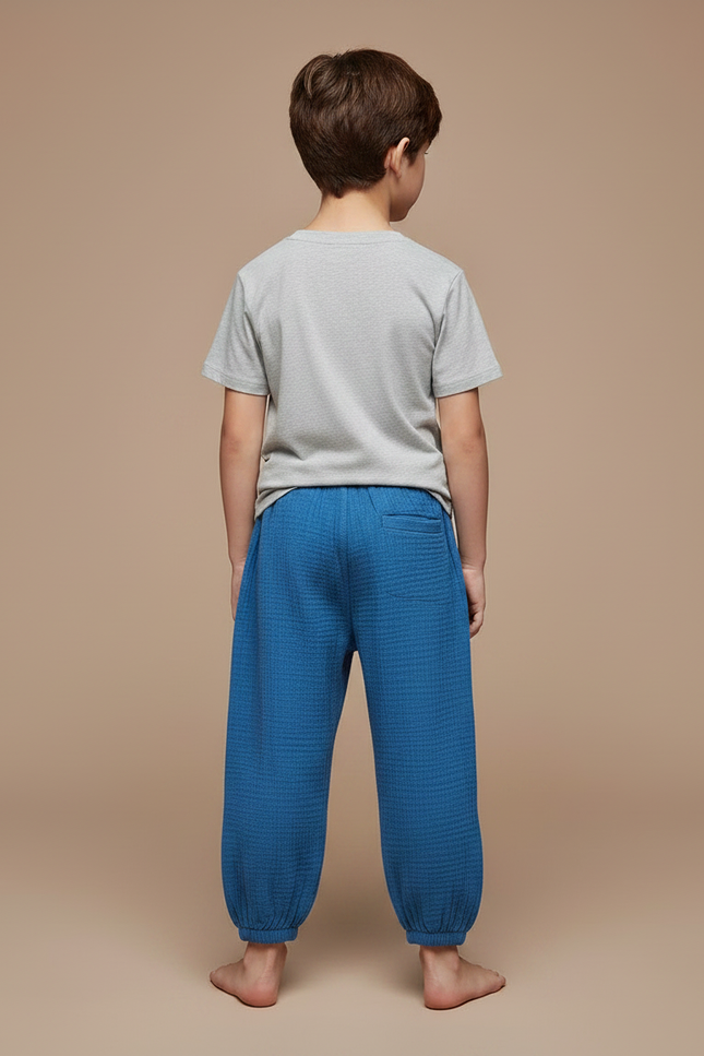 Pantalon Fluide Bleu Coton Gaze Ample Confortable Garçon - vue 2