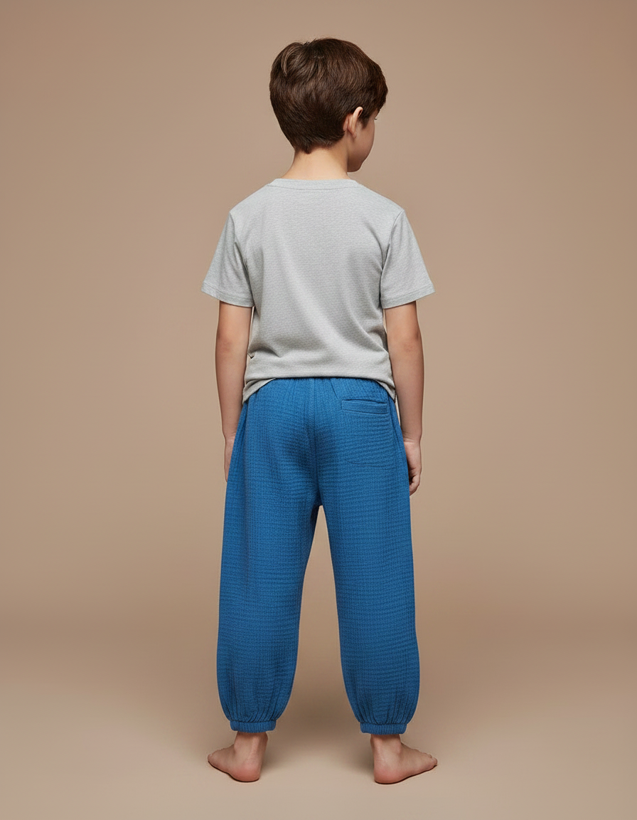 Pantalon Fluide Bleu Coton Gaze Ample Confortable Garçon - vue 2