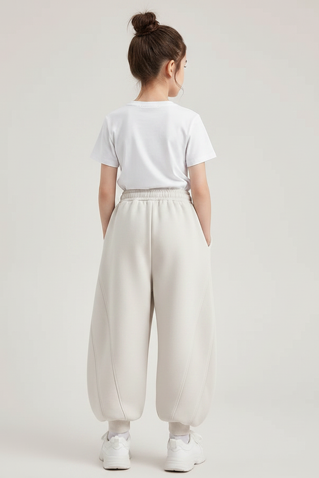 Pantalon Fluide Beige Ample Molleton Décontracté Enfant - vue 2
