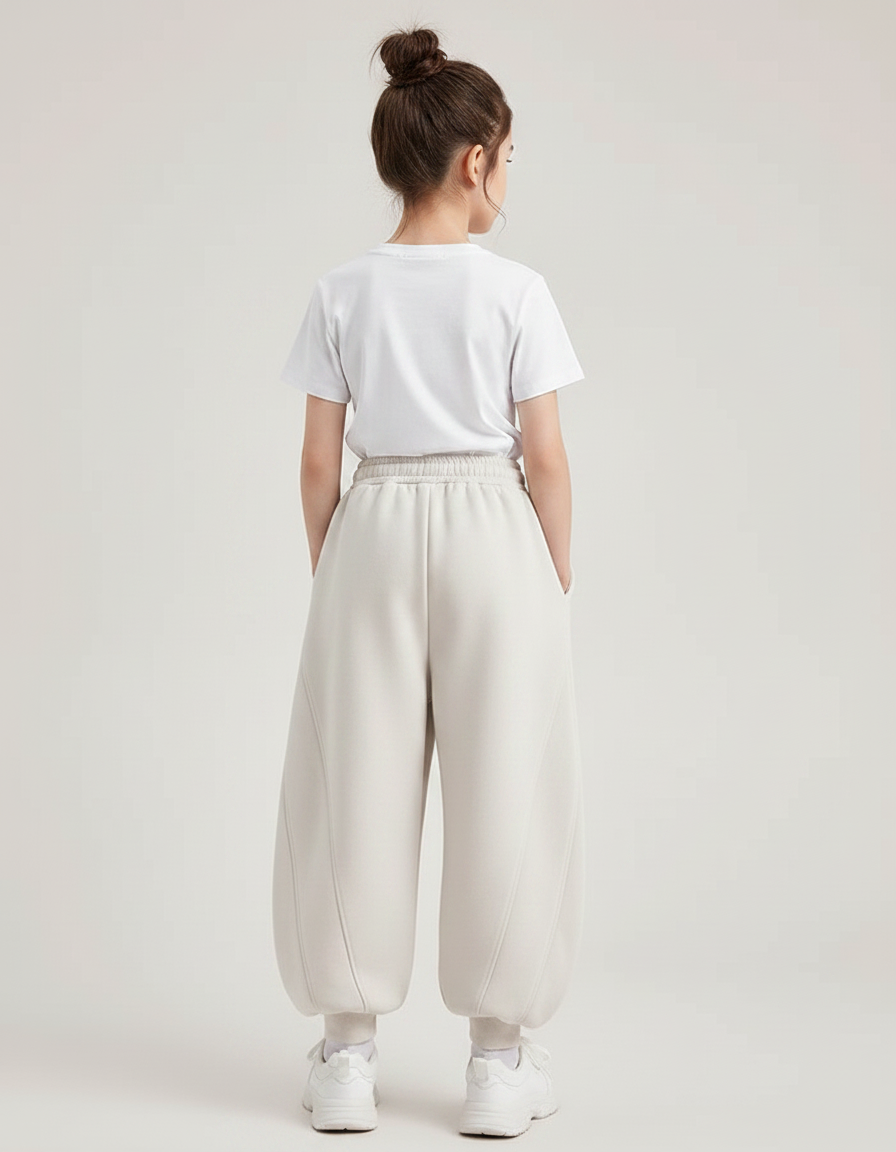 Pantalon Fluide Beige Ample Molleton Décontracté Enfant - vue 2