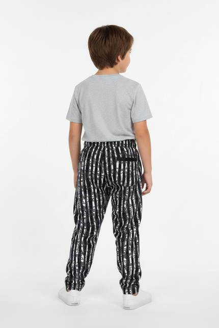 Pantalon Fluide Rayé Noir Blanc Décontracté Enfant - Imprimé Molleton - vue 2