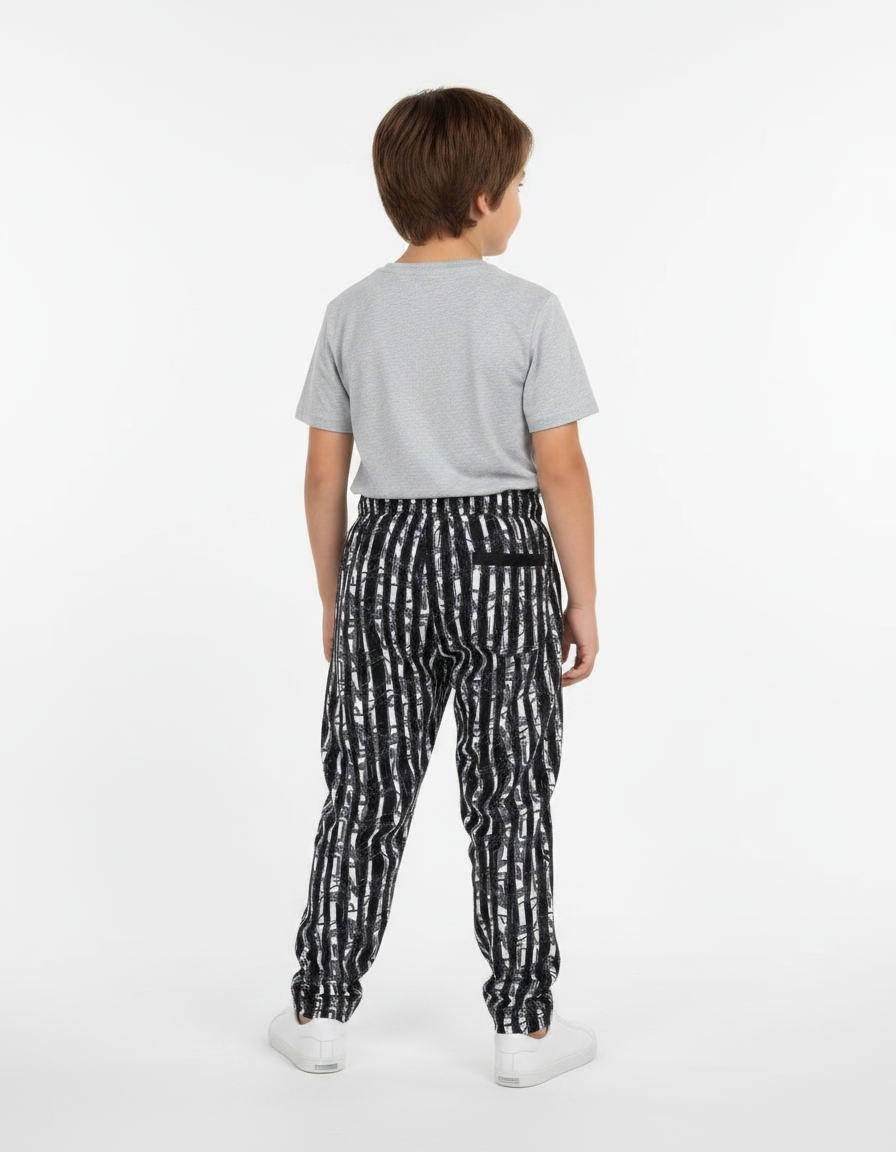 Pantalon Fluide Rayé Noir Blanc Décontracté Enfant - Imprimé Molleton - vue 2