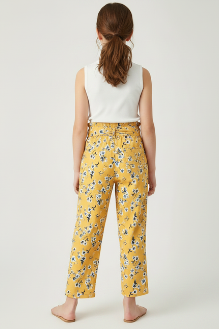 Pantalon Fluide Jaune Floral Ample Fille Décontracté - Viscose - vue 2