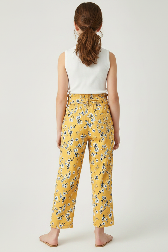 Pantalon Fluide Jaune Floral Ample Fille Décontracté - Viscose - vue 2