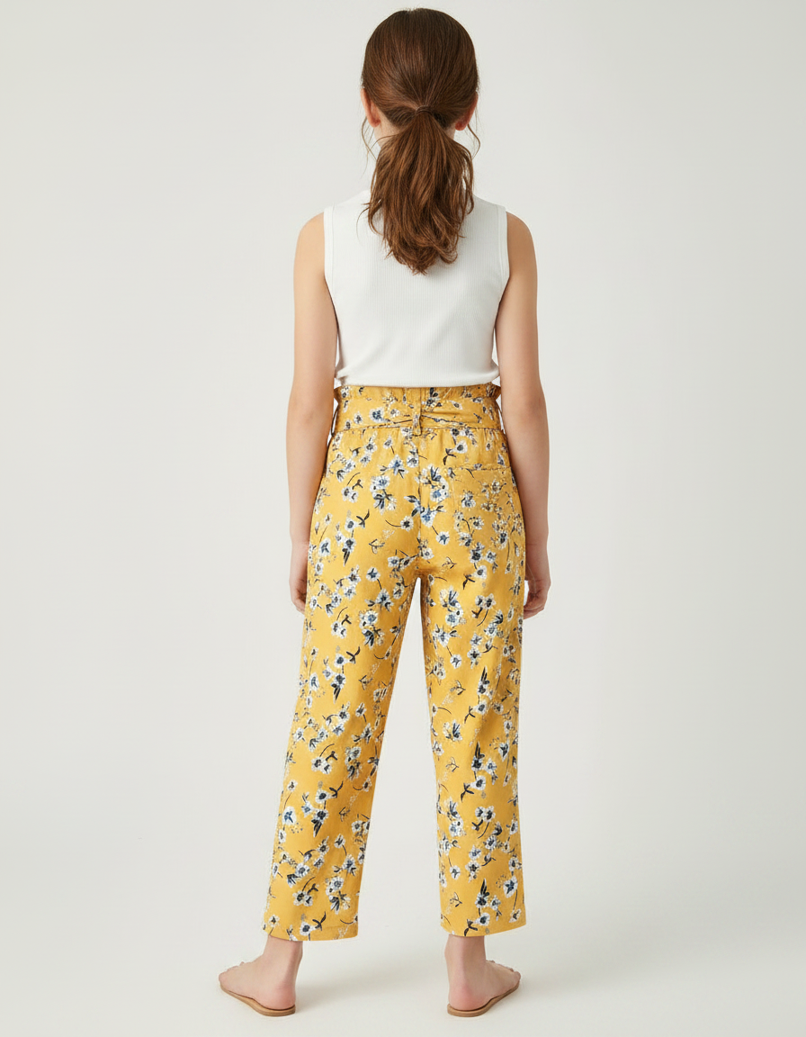 Pantalon Fluide Jaune Floral Ample Fille Décontracté - Viscose - vue 2