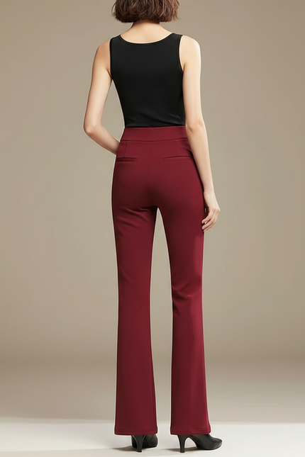 Pantalon Fluide Évasé Bordeaux Taille Haute Élégant Femme - Polyester - vue 2