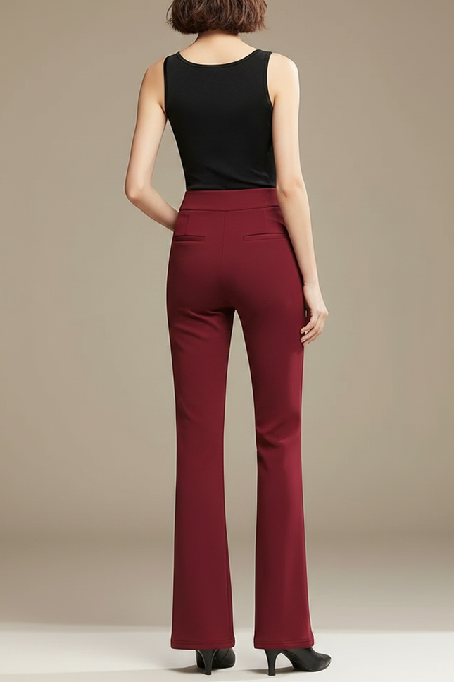 Pantalon Fluide Évasé Bordeaux Taille Haute Élégant Femme - Polyester - vue 2