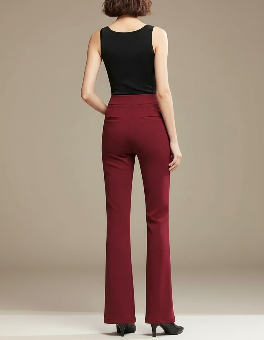 Pantalon Fluide Évasé Bordeaux Taille Haute Élégant Femme - Polyester - vue 2