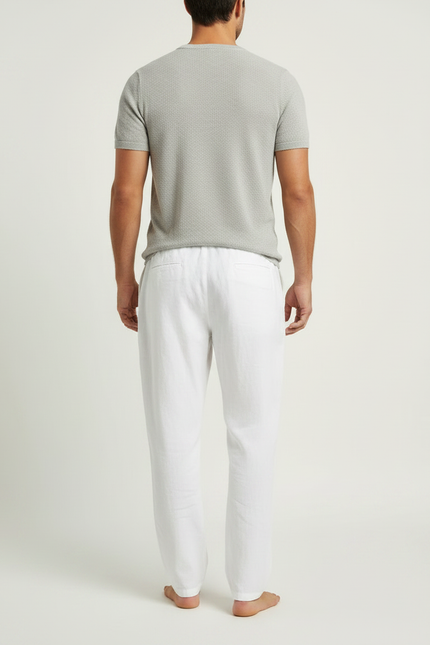 Pantalon Fluide Blanc Lin Coton Décontracté Droit Homme - vue 2