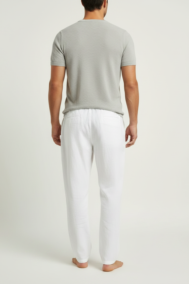 Pantalon Fluide Blanc Lin Coton Décontracté Droit Homme - vue 2