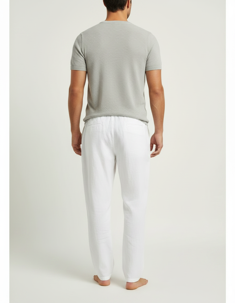 Pantalon Fluide Blanc Lin Coton Décontracté Droit Homme - vue 2