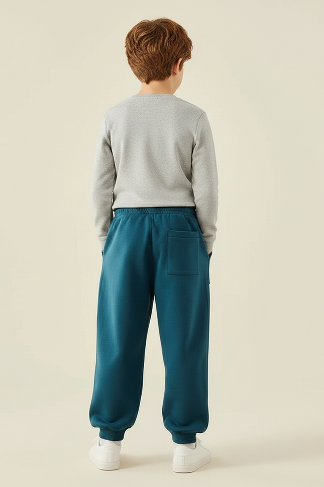 Pantalon Fluide Bleu Canard Ample Coton Décontracté Enfant - Molleton - vue 2