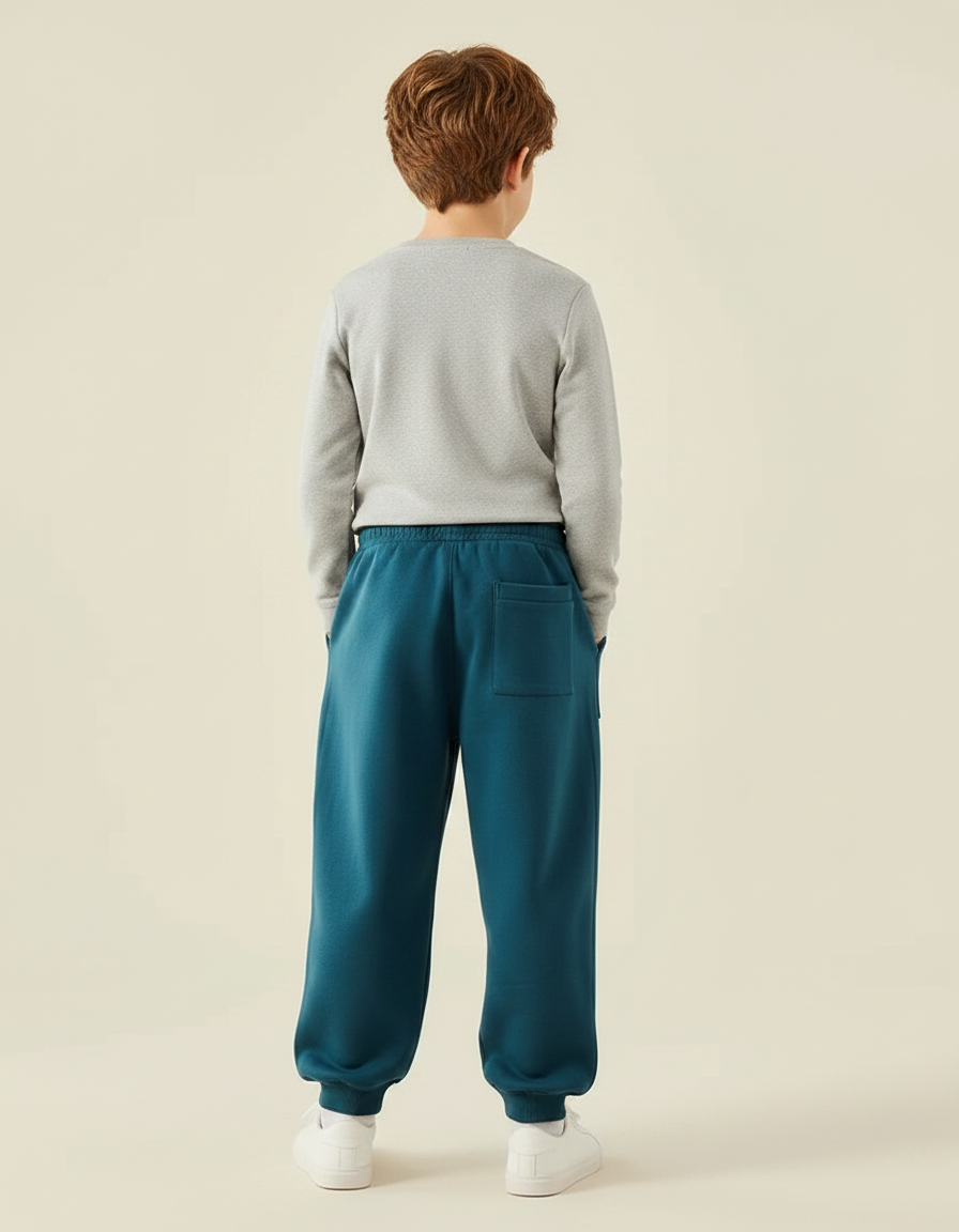 Pantalon Fluide Bleu Canard Ample Coton Décontracté Enfant - Molleton - vue 2