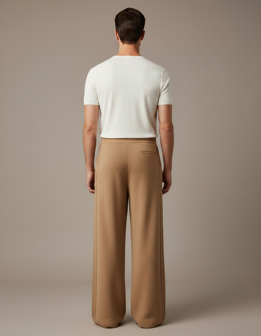 Pantalon Fluide Camel Ample Tricoté Cachemire Homme - Maille - vue 2