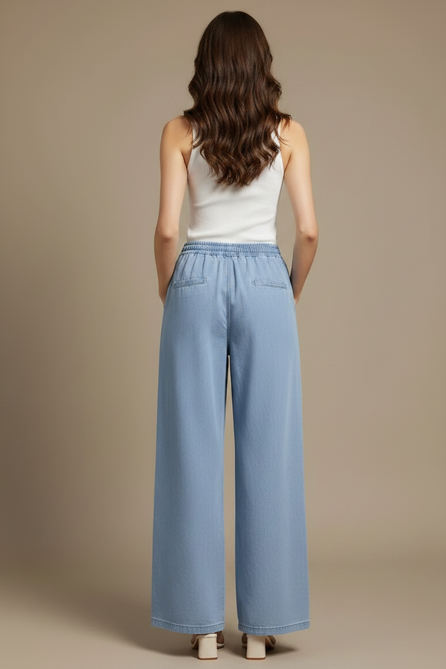 Pantalon Fluide Bleu Ciel Denim Ample Taille Haute Femme - Jean - vue 2