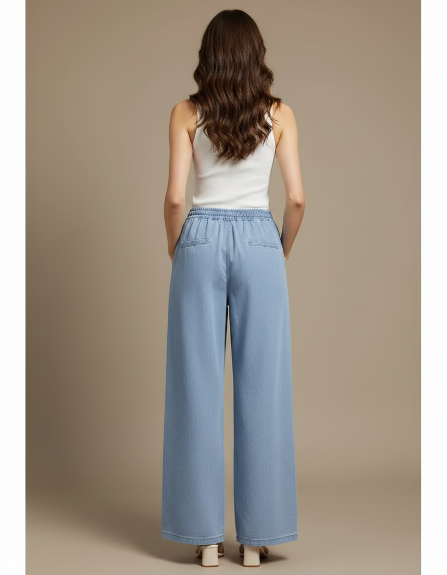 Pantalon Fluide Bleu Ciel Denim Ample Taille Haute Femme - Jean - vue 2