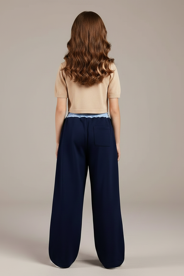 Pantalon Fluide Bleu Marine Ample Lettres Blanches Décontracté - Molleton - vue 2