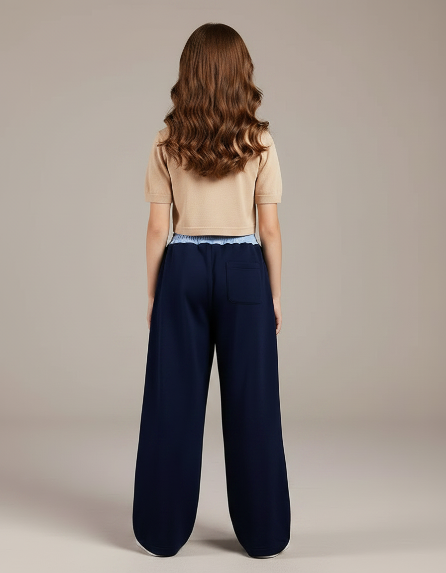 Pantalon Fluide Bleu Marine Ample Lettres Blanches Décontracté - Molleton - vue 2