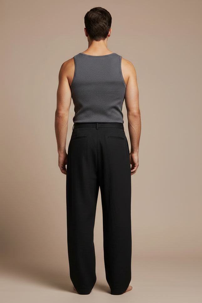 Pantalon Fluide Noir Plissé Ample Lin Homme - vue 2