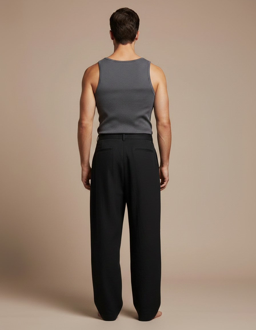 Pantalon Fluide Noir Plissé Ample Lin Homme - vue 2