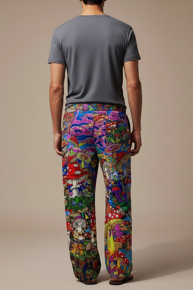 Pantalon Fluide Ample Imprimé Champignons Coloré Homme - Multicolore Viscose - vue 2
