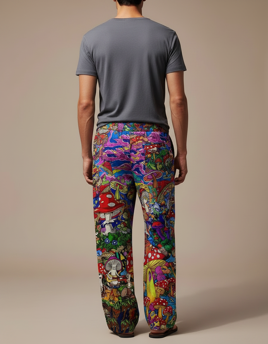 Pantalon Fluide Ample Imprimé Champignons Coloré Homme - Multicolore Viscose - vue 2