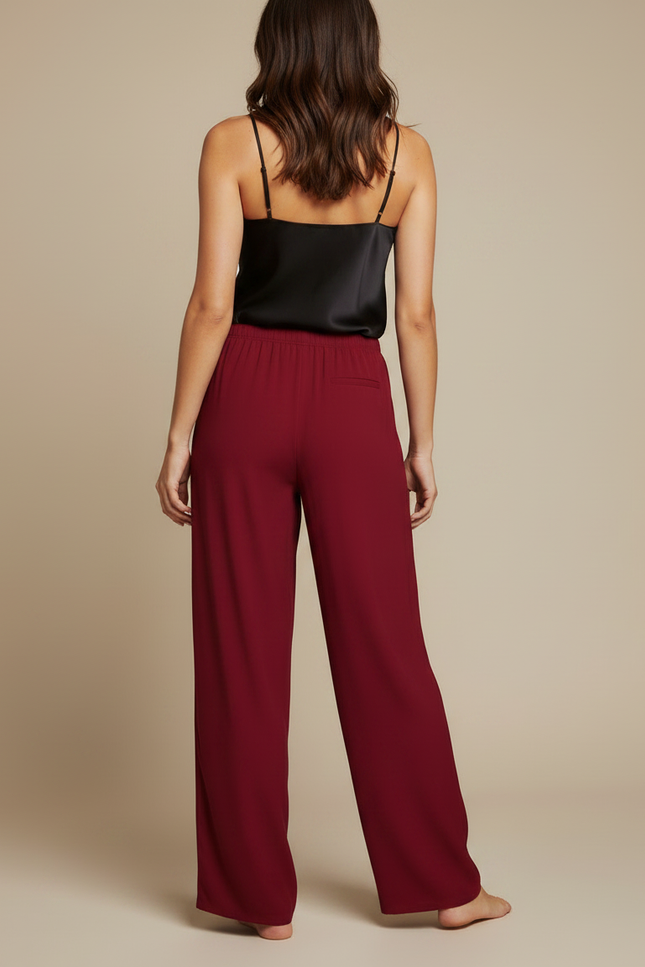Pantalon Fluide Rouge Ample Élégant Femme - Bordeaux Viscose - vue 2