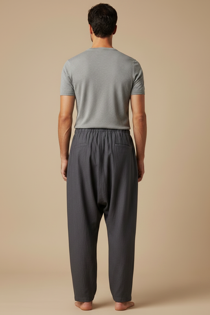 Pantalon Fluide Gris Ample Coton Homme Décontracté - Lin - vue 2