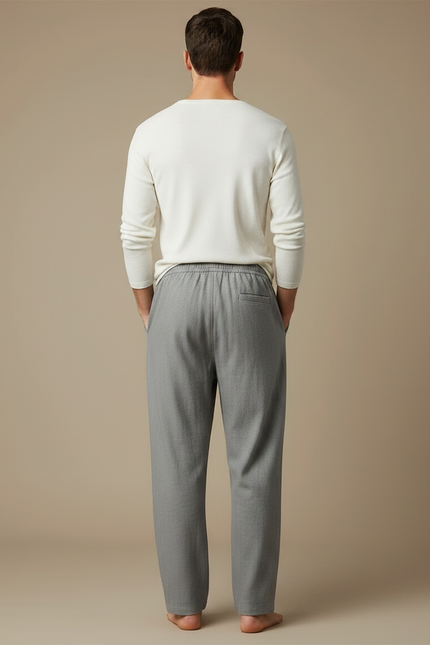 Pantalon Fluide Gris Ample Cordon Coton Décontracté - vue 2