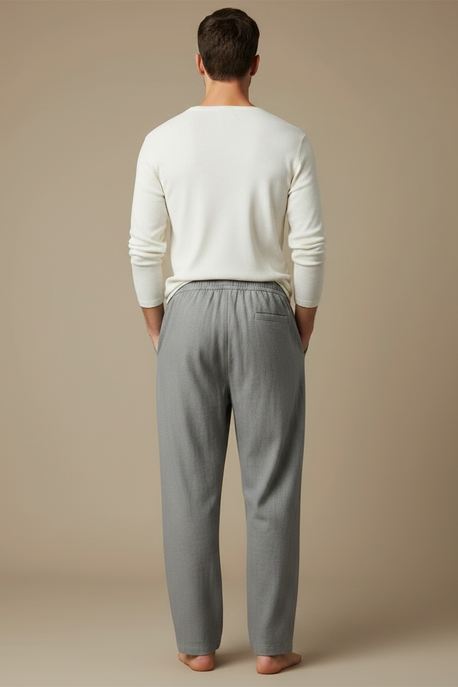 Pantalon Fluide Gris Ample Cordon Coton Décontracté - vue 2