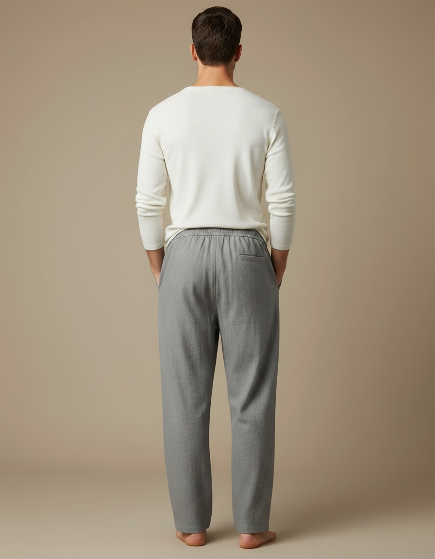 Pantalon Fluide Gris Ample Cordon Coton Décontracté - vue 2