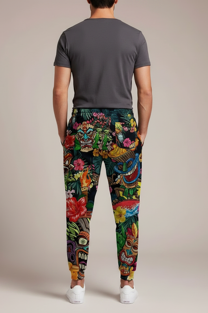 Pantalon Fluide Noir Imprimé Tiki Floral Homme - Multicolore Molleton - vue 2
