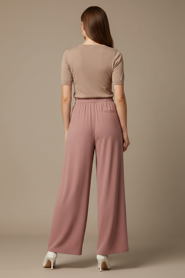Pantalon Fluide Rose Ample Taille Haute Élégant - Viscose - vue 2
