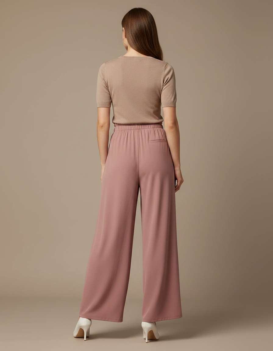 Pantalon Fluide Rose Ample Taille Haute Élégant - Viscose - vue 2