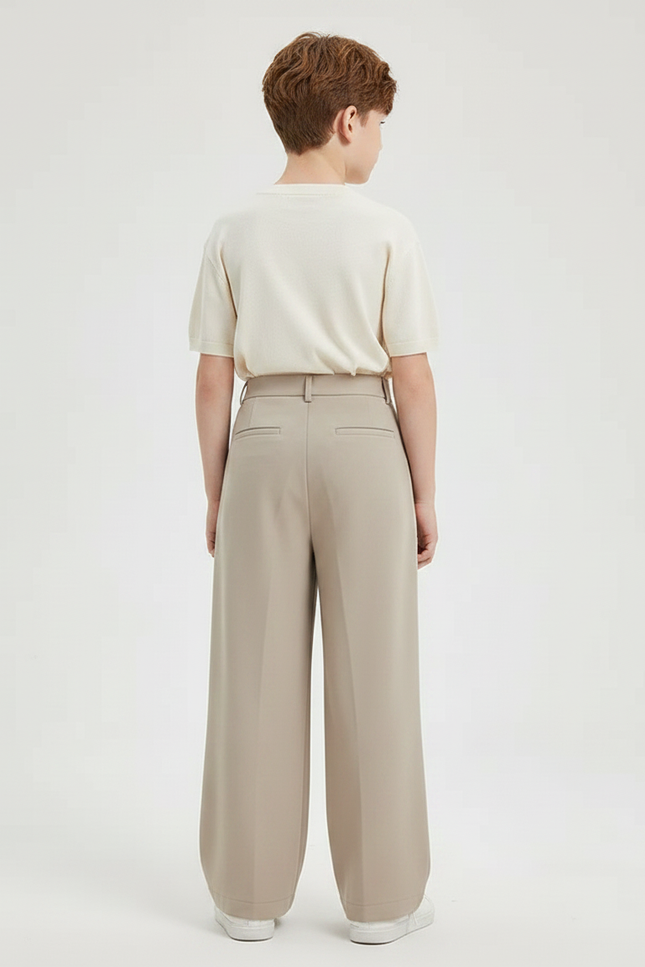 Pantalon Fluide Ample Plissé Beige Décontracté Enfant - Polyester - vue 2