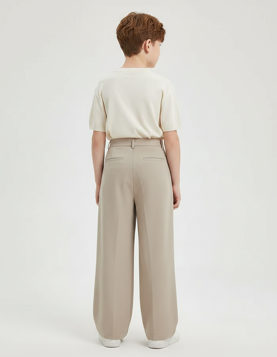 Pantalon Fluide Ample Plissé Beige Décontracté Enfant - Polyester - vue 2