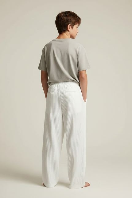 Pantalon Fluide Blanc Plissé Ample Décontracté Enfant - Polyester - vue 2