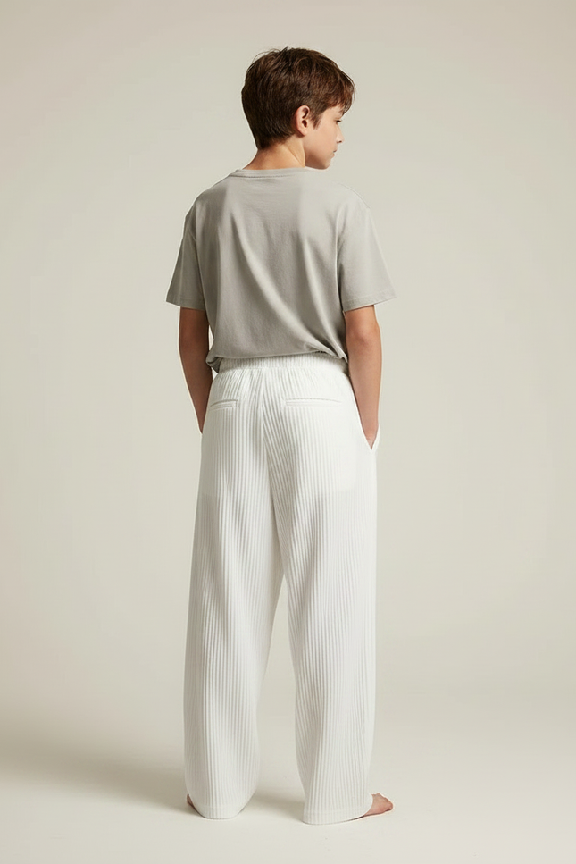 Pantalon Fluide Blanc Plissé Ample Décontracté Enfant - Polyester - vue 2