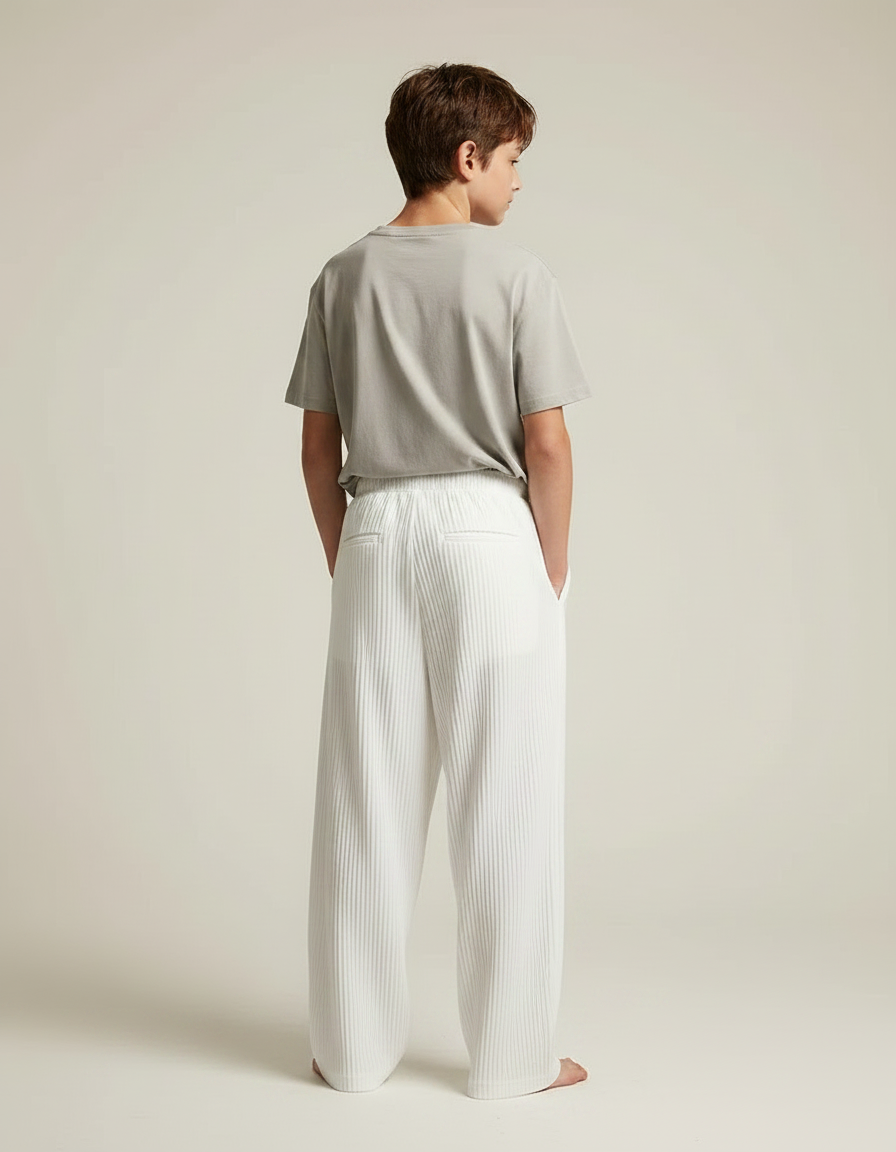 Pantalon Fluide Blanc Plissé Ample Décontracté Enfant - Polyester - vue 2