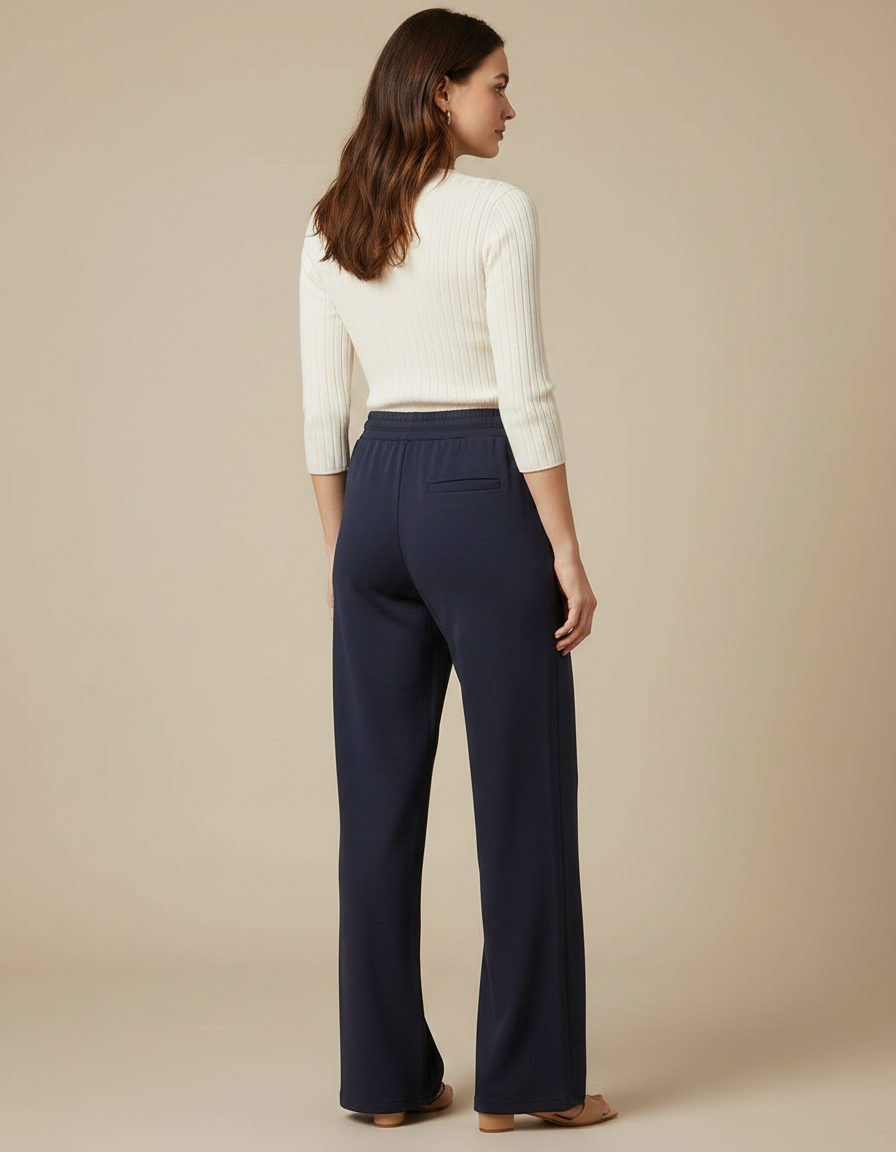 Pantalon Fluide Bleu Marine Ample Cordon Tissu Doux - Viscose - vue 2