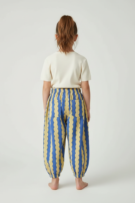 Pantalon Fluide Rayé Scallop Bleu Jaune Ample Enfant - Multicolore Lin - vue 2